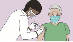 Homme se faisant vacciner contre la covid-19, image de SantéBD