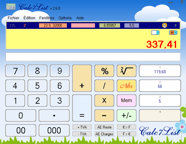 Calc7List - calculatrice parlante pour Windows (logiciel portable)