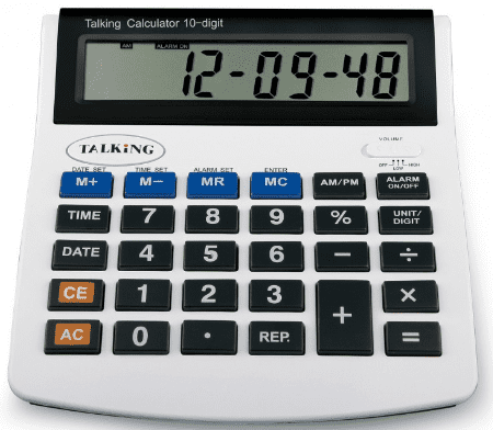Calculatrice parlante grand format, (catalogue Cflou, 29,90 €)