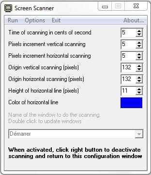 Screen Scanner - menu paramétrage