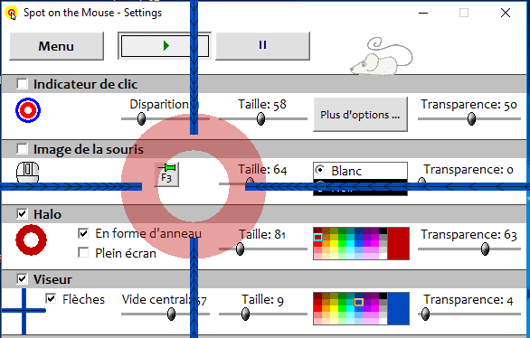 Spot On the Mouse : halo + viseur et fenêtre de paramétrage