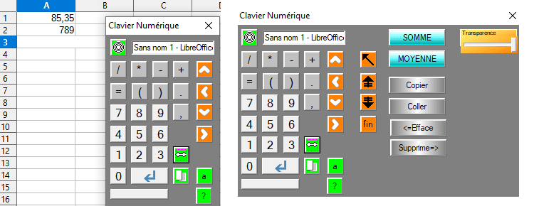 Utilisation du Clavier Numérique au sein d’un tableur, et clavier Numérique étendu