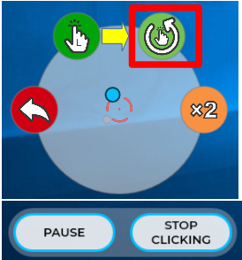 Open Sesame : Sélection du mode clic continu et affichage du bouton Stop Clicking