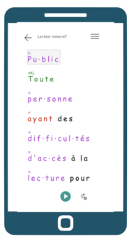 Illustration : Lecteur immersif mise en page personnalisée (séquençage par syllabes et visualisation du genre des mots