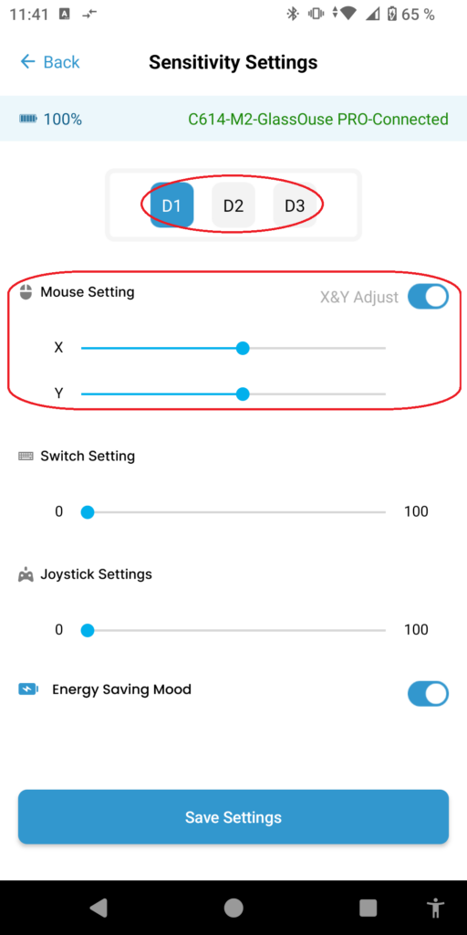 Sensibilité du curseur GlassOusePro