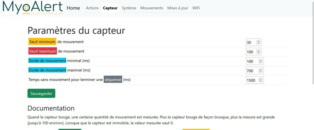 MyoAlert Configuration Paramètres