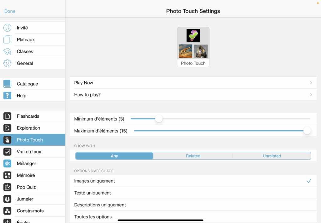 Le nombre d'options permettant de personnaliser chaque activité est très conséquent !
