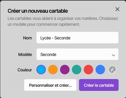 Classicom - Création d'un cartable