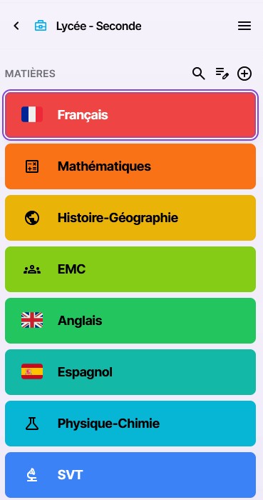 Classicom - Menu développé