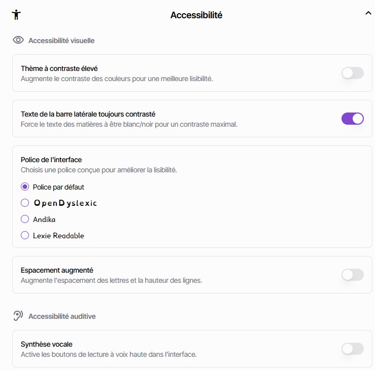 Classicom - Options d'accessibilité