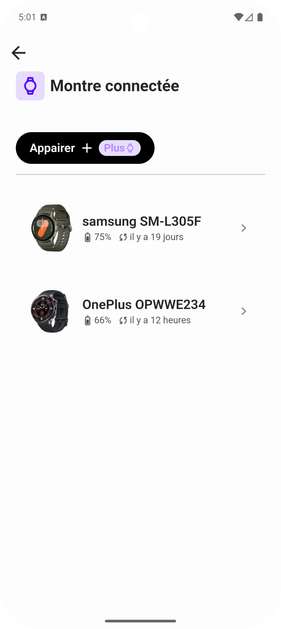 image Menu montre connectée