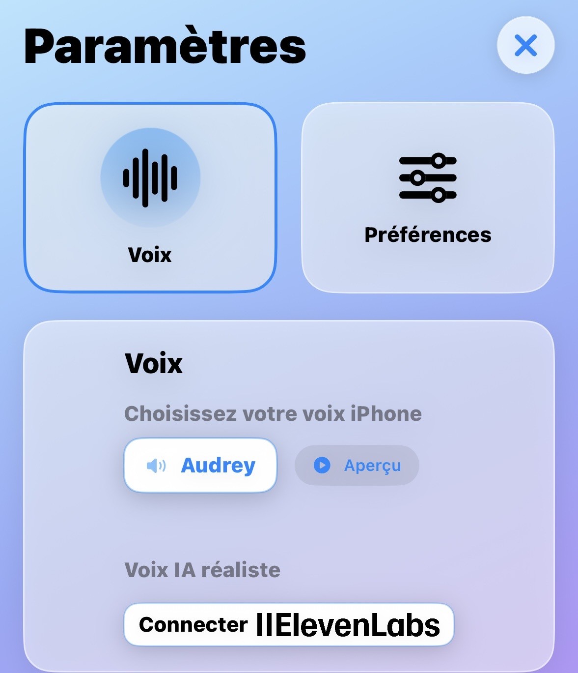 imageLes paramètres de voix