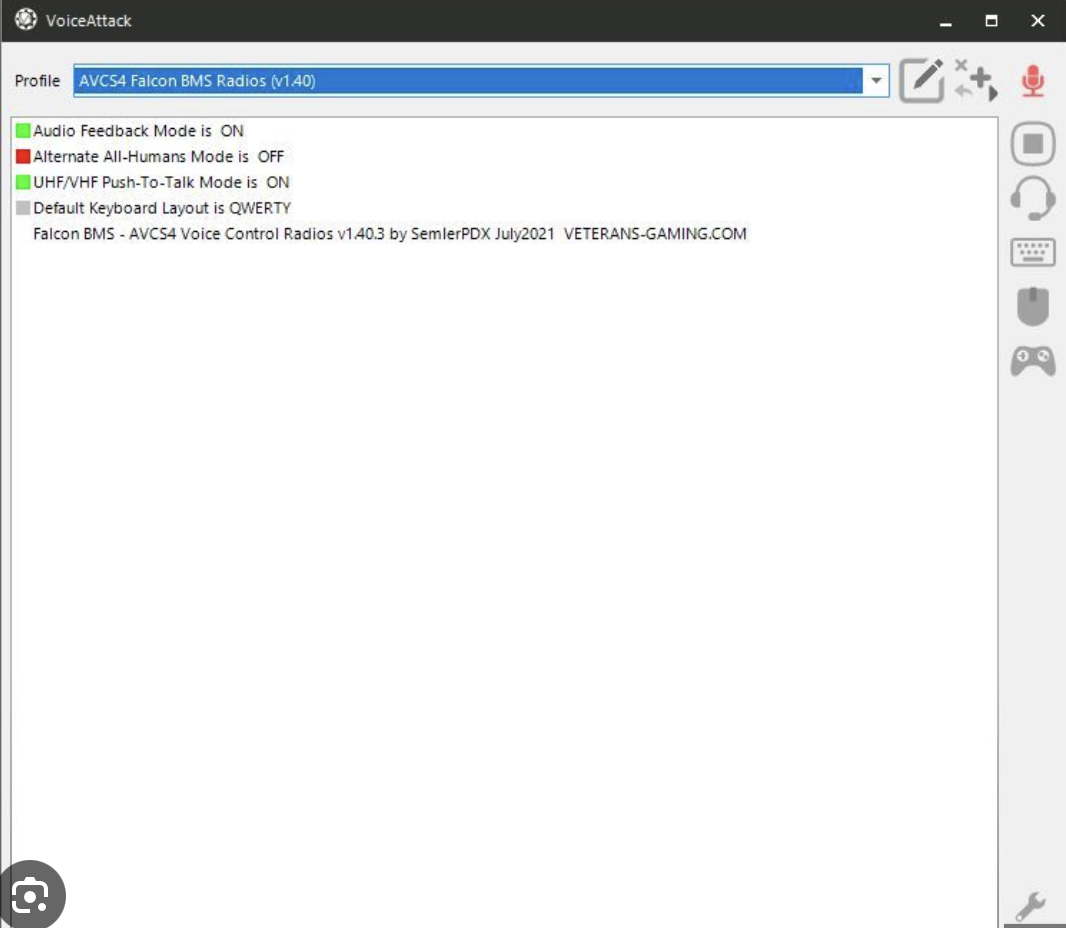 Fenêtre du menu VoiceAttack