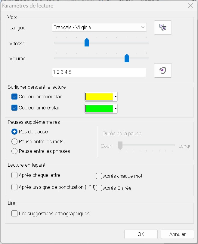 SprintPlus 3 - Paramètres de lecture