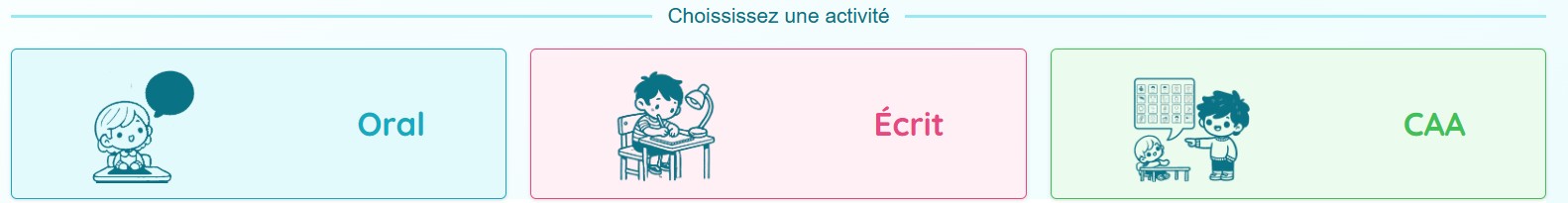 Écran de sélection d'une activité