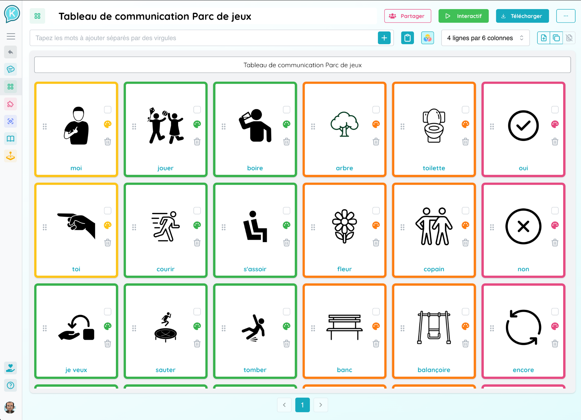 Interface du module Magic Board pour la création de tableaux de langage assisté
