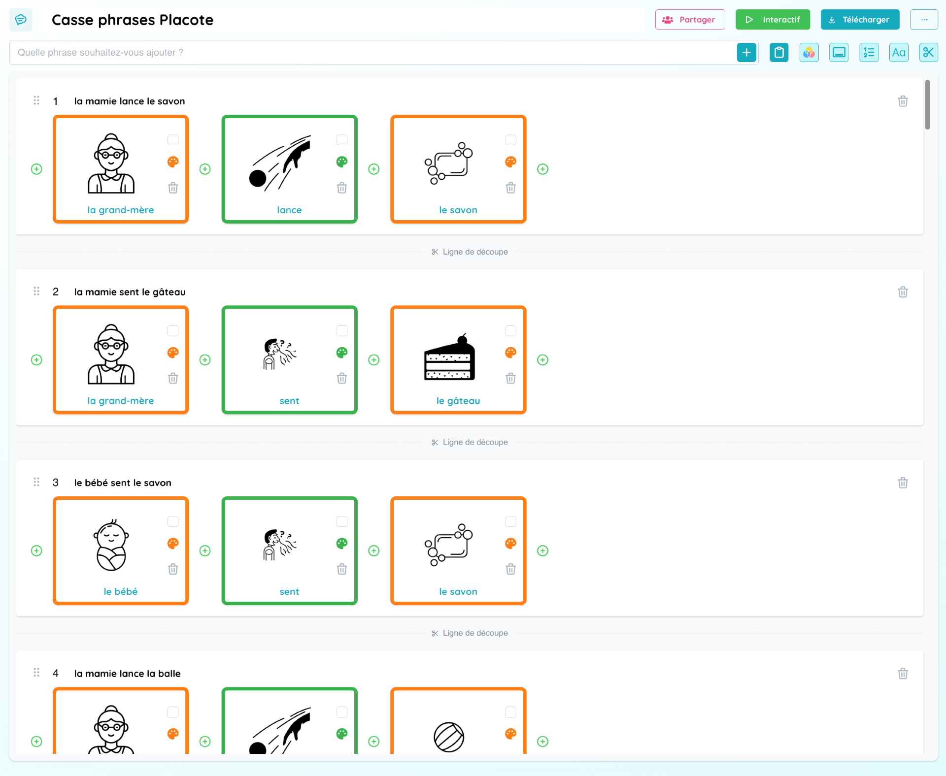 Interface du module PictoPhrases
