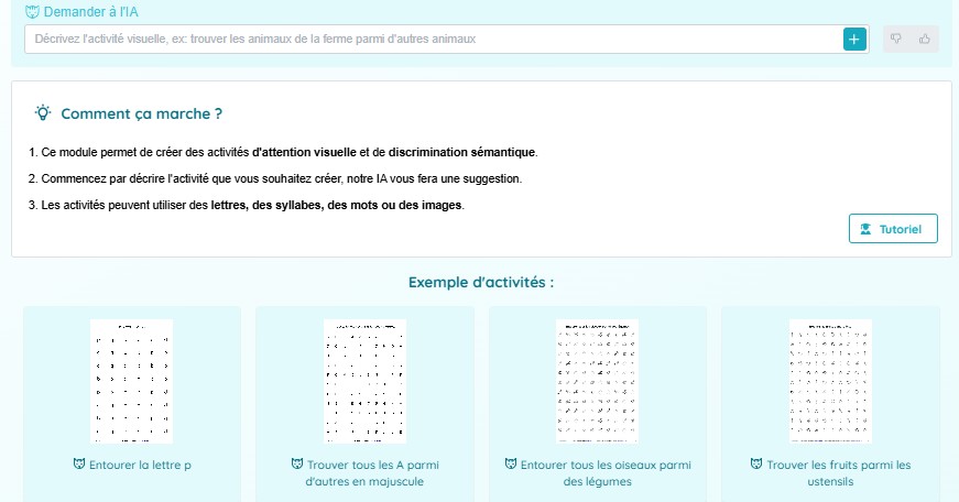 Interface du module d'attention visuelle