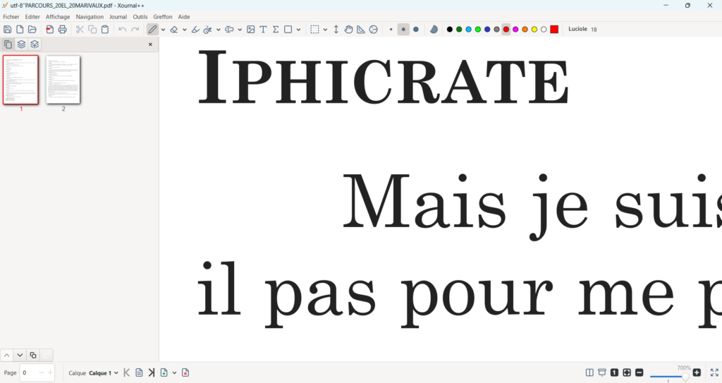 Xournal++ permet de zoomer le texte jusqu'à 700% sans perte de qualité