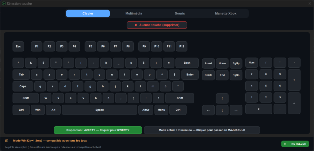 Accessibility Controller - Choix de touche clavier