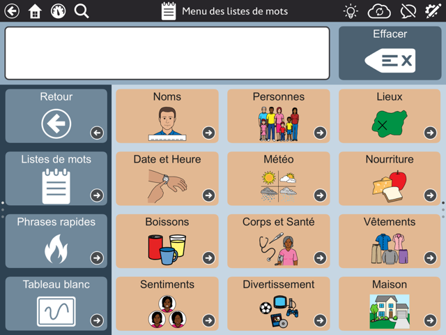image Menu des listes de mots