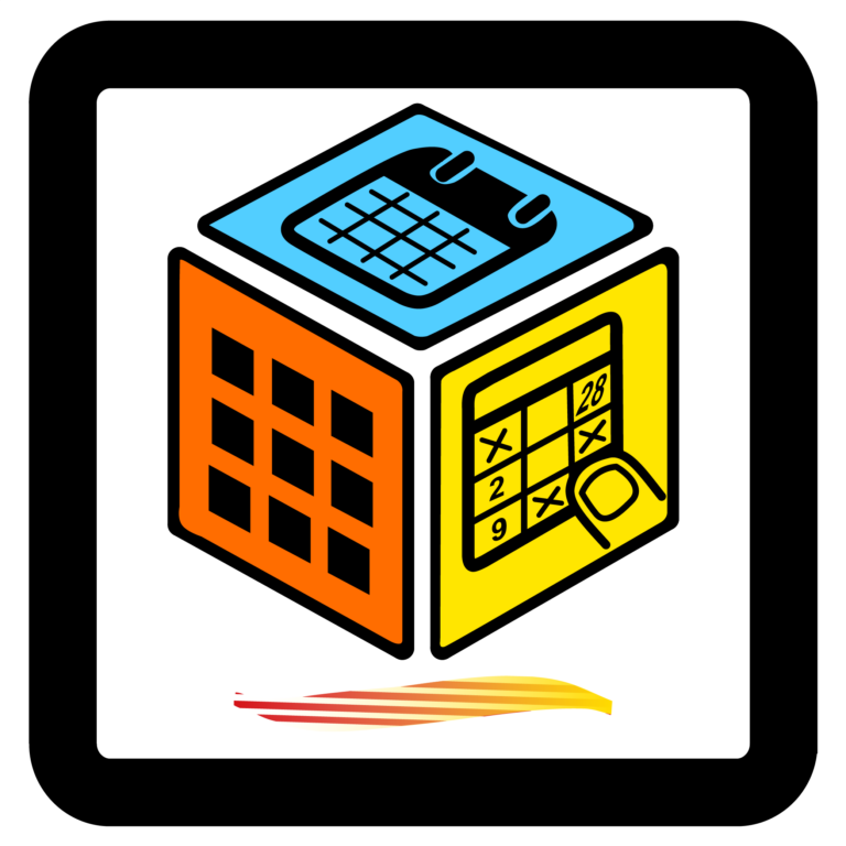 3 faces d'un cube, un calendrier, une grille, un morpio